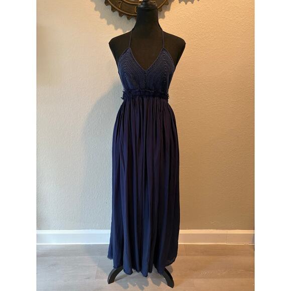 PAPAYA Backless Maxi Dress Blue Sz S Mermaid Core Fairy Core Sexy Coquette Boho - Picture 1 of 7